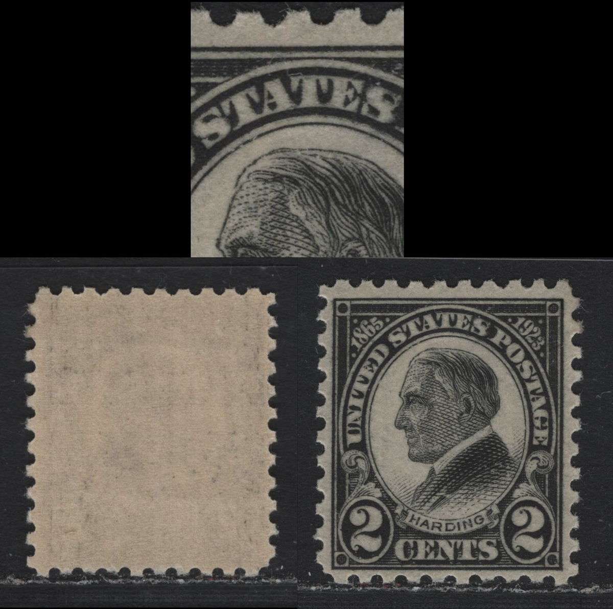 Lot 203 United States SC#612var 2c Gray Black, 1923 Harding Memorial Issue, A VFNH Single, Rotary Press Printing, Perf 10, Showing Deformed S in States, Type 3 Gum Breaker Ridges, No Visible Gum Striations.