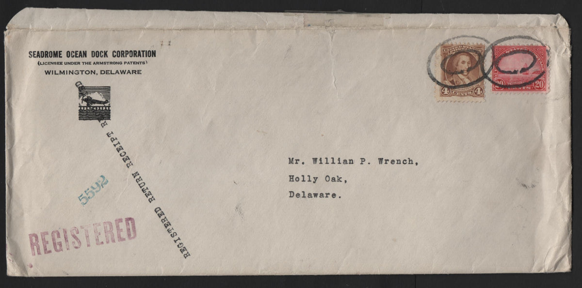 Lot 216 United States, A Fine Used Double Weight Registered Letter, Return Receipt Requested, Sent Locally From Wilmington DE To Hollyoak DE