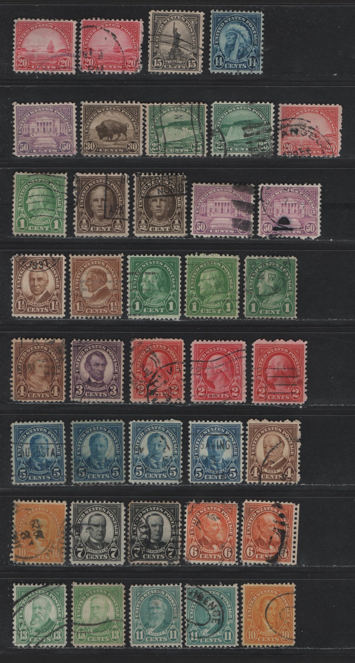 Lot 227 United States SC#632/642, 653, 684-685, 692/701 1/2c - 50c Olive Brown - Lilac, 1923-1926 4th Bureau Issue, 39 Very Fine Used Singles, Rotary Press Printings, Multiple Shades