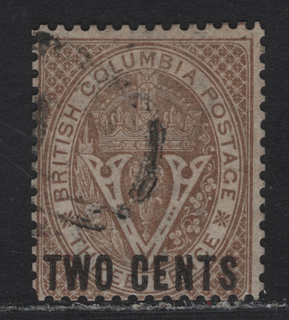 Lot 232 British Columbia (C) #8 2c on 3c Brown, 1867-1871 Surcharged Issue, A Fine Used Single, Crown CC Wmk, Perf 14