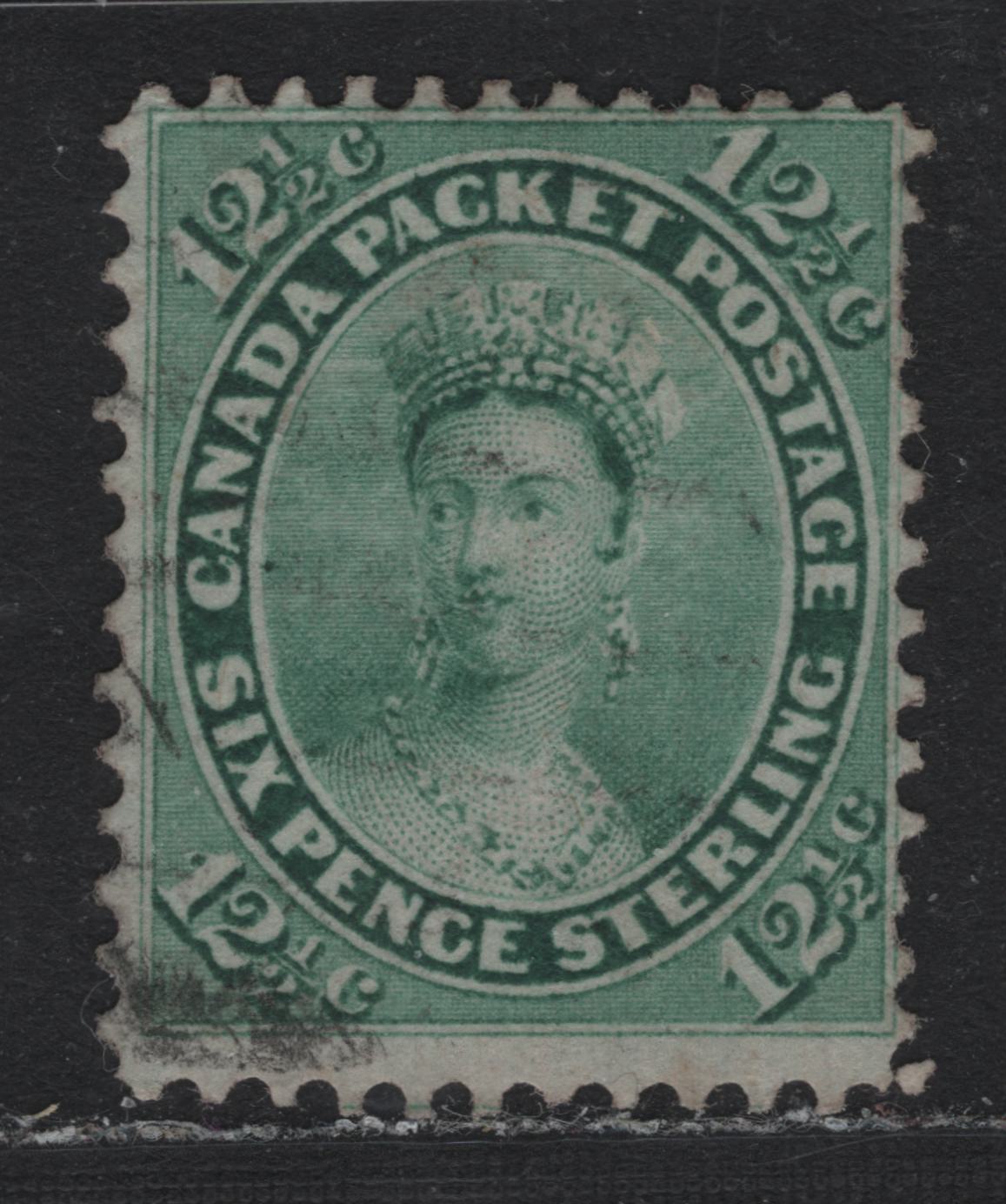 Lot 234 Canada (C) #18a 12.5c Blue Green, 1859-1864 First Cents Issue, A GOG Single, Cents-NNN Paper, Perf 12, Very Small Shallow Thin Spot On Back & 2 Short Perfs At UR.
