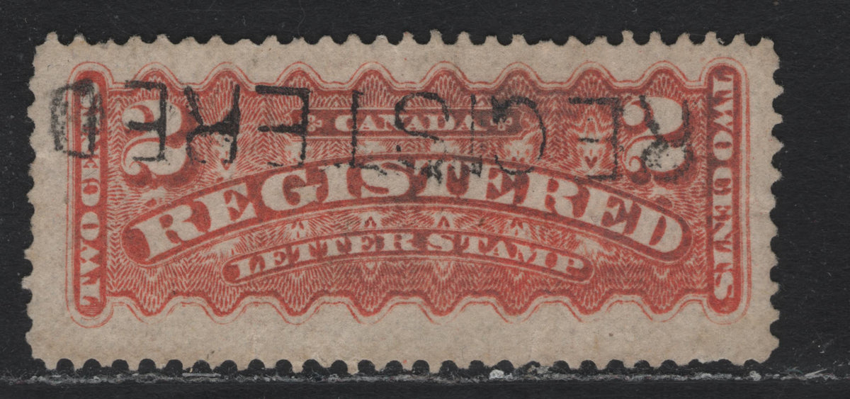 Lot 239 Canada #F1d 2c Dull Red Orange, 1875-1896 Registration Issue, A Fine Used Single, Mid Montreal Printing, Perf 12x11.75, MM-Y Paper With Black Straight Line Registered Cancel, Several Short Perfs.