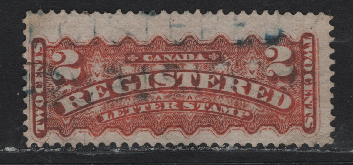 Lot 239A Canada #F1i 2c Dull Red Orange, 1875-1896 Registration Issue, A Fine Used Single, Late Montreal Printing, Plate Dot In Upper Margin, Perf 12.25, LM-F Paper, Blue Straight Line Registered Cancel.