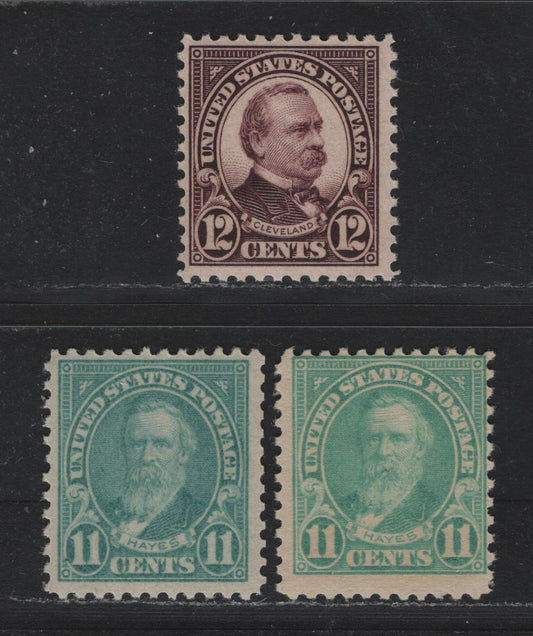 Lot 24 United States SC#563,b, 564 11c - 12c Light Greenish Blue - Deep Brown Violet , 1922-1925 4th Bureau Issue, 3 FNH Singles, Flat Plate Printing