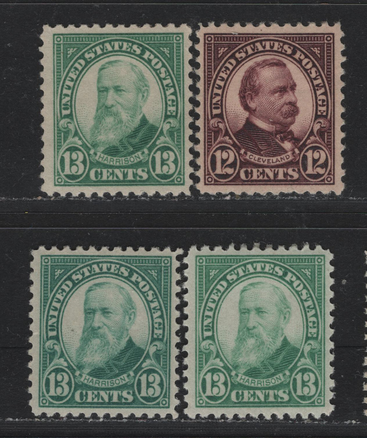 Lot 25 United States SC#564 12c - 13c Deep Brown Violet - Deep Milky Green , 1922-1925 4th Bureau Issue, 4 VFOG Singles, Flat Plate Printing