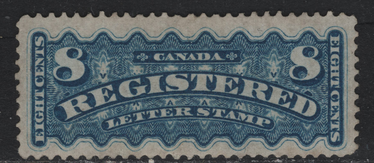 Lot 260 Canada #F3a 8c Deep Bright Blue, 1875-1896 Registration Issue, A Fine Regummed Single, MM-Y Paper, Perf 11.95x12, Scarce Stamp, Professionally Regummed To Repair Perforation In The Bottom Margin Under 'st' of Registered.
