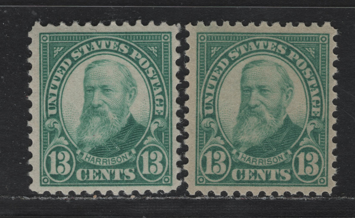 Lot 27 United States SC#622 13c Bluish Green - Pale Bluish Green , 1922-1926 4th Bureau Issue, 2 VFNH Singles