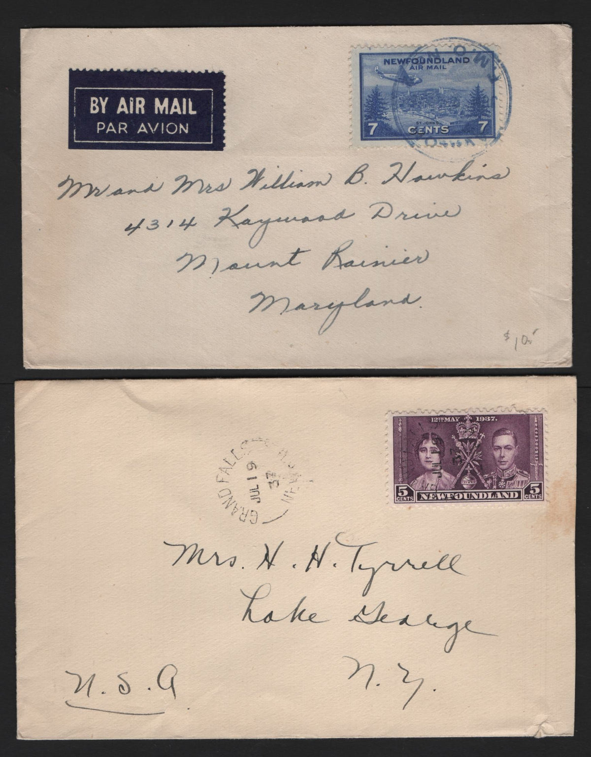 Lot 276 Newfoundland #, 2 Very Fine Used Covers, WW2 Naval Base & Grand Falls Covers, Two Scarcer VF Covers To The USA