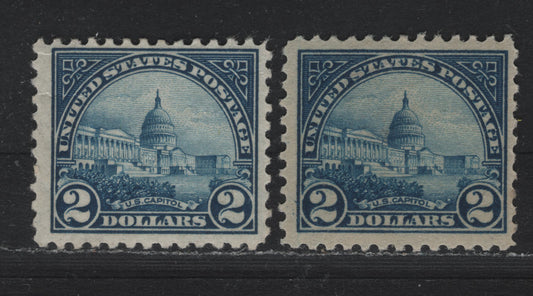 Lot 49 United States SC#572 $2 Blue & Bright Blue , 1922-1926 4th Bureau Issue, 2 FOG Singles