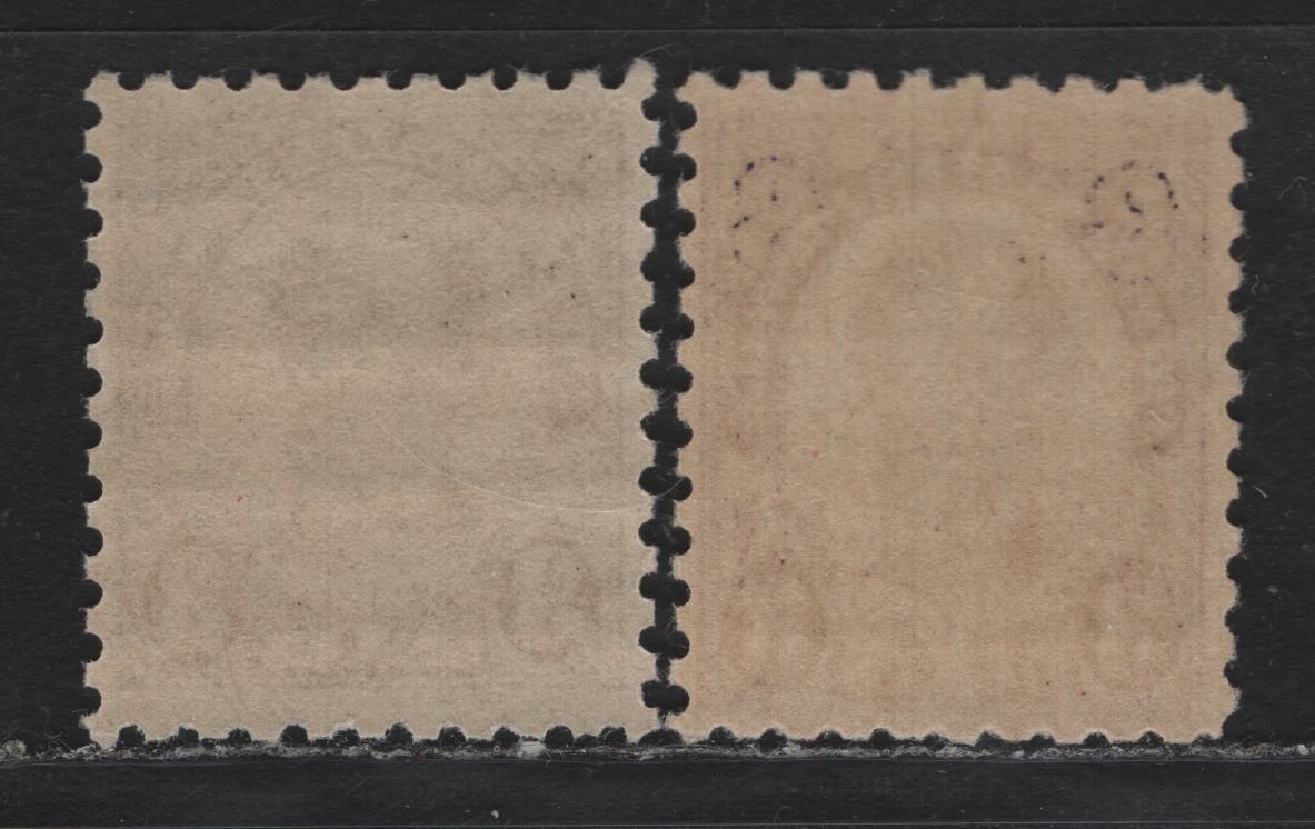 Lot 61 United States SC#584 3c Violet - Reddish Violet , 1923-1926 4th Bureau Issue, 2 FNH Singles, Perf 10, Type 1 Gum Breaker Ridges Spaced 5.5mm Apart, Darker Violet Shade Has 12 Vertical Gum Striations Per Inch, Reddish Violet Has None Visible.