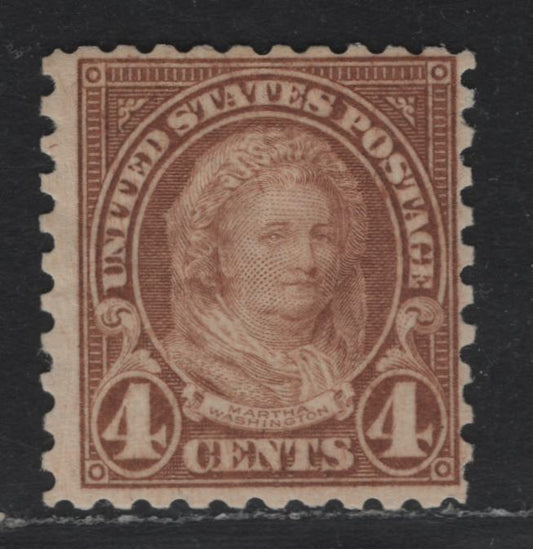 Lot 62 United States SC#585var 4c Pale Yellow Brown , 1923-1926 4th Bureau Issue, A FOG Single, Perf 10, Special Booklet Paper With Horiz. Grain, No Gum Breaker Ridges, 12 Horizontal Gum Ridges per Inch.