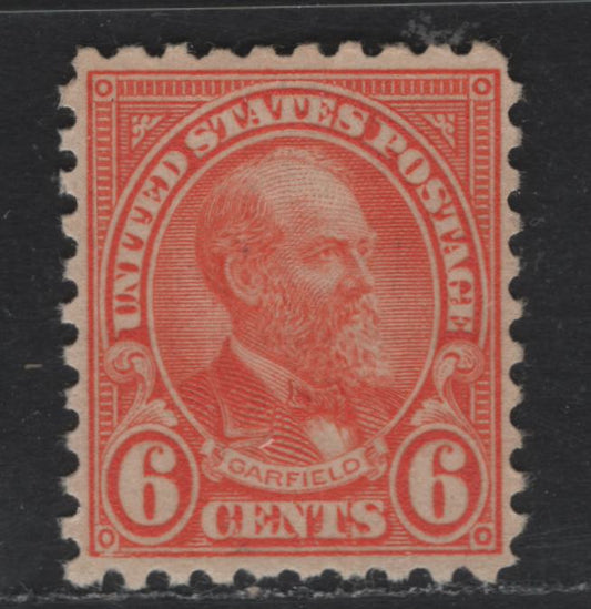 Lot 64 United States SC#587 6c Pale Red Orange , 1923-1926 4th Bureau Issue, A VFNH Single, Perf 10, Type 1 Gum Breaker Ridges, Spaced 5.5mm Apart, 12 Vertical Gum Straitions Per Inch.
