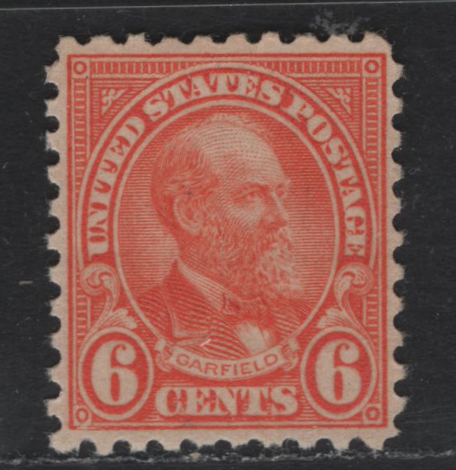 Lot 64 United States SC#587 6c Pale Red Orange , 1923-1926 4th Bureau Issue, A VFNH Single, Perf 10, Type 1 Gum Breaker Ridges, Spaced 5.5mm Apart, 12 Vertical Gum Straitions Per Inch.