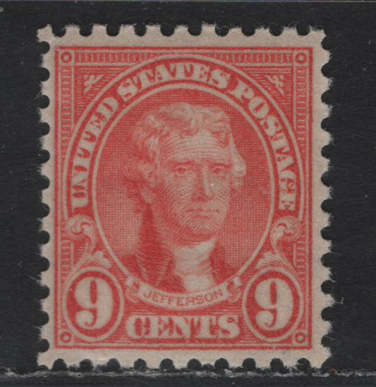 Lot 67 United States SC#590 9c Rose , 1923-1926 4th Bureau Issue, A VFNH Single, Perf 10, Type 1 Gum Breaker Ridges, Spaced 5.5mm Apart, No Visible Vertical Gum Straitions.