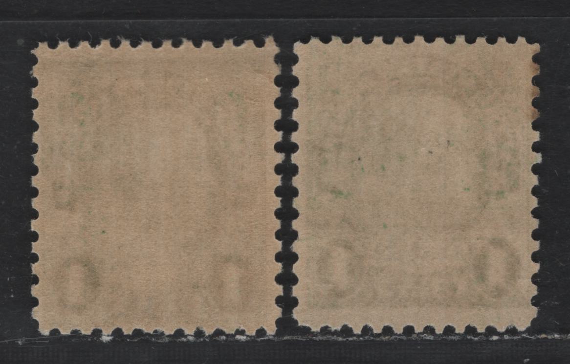 Lot 70 United States (C)SC#658 1c Yellow Green , 1926-1934 4th Bureau Issue, 2 FNH Singles, Kansas Overprint, One Showing Shifted Overprint, Type II Gum Breaker Ridges As Required By All Genuine Examples, 12 Vertical Gum Striations Per Inch.