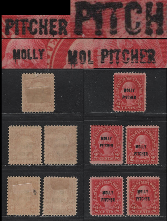Lot 83 United States SC#646var 2c Carmine , 1928 Battle of Monmouth Issue, 5 FOG Singles, All Showing Different Letter Varieties