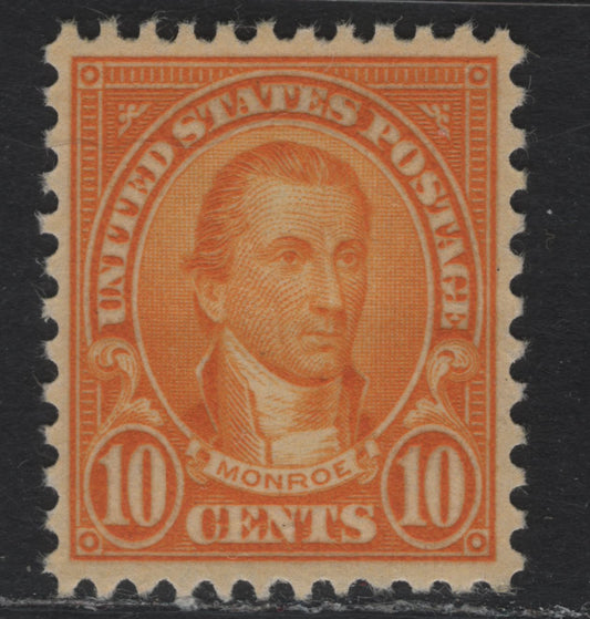 Lot 96 United States SC#642 10c Yellow Orange , 1926-1934 4th Bureau Issue, A XFNH Single, Type 3 Gum Breaker Ridges Spaced 12mm Apart & 12 Vertical Striations Per Inch, Nearly Perfectly Centered