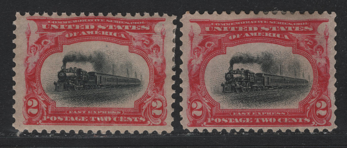 Lot 104 United States SC#295 2c Carmine & Black , 1901 Pan-American Exposition Issue, 2 F/VFOG Singles, Reversed & Inverted Wmk