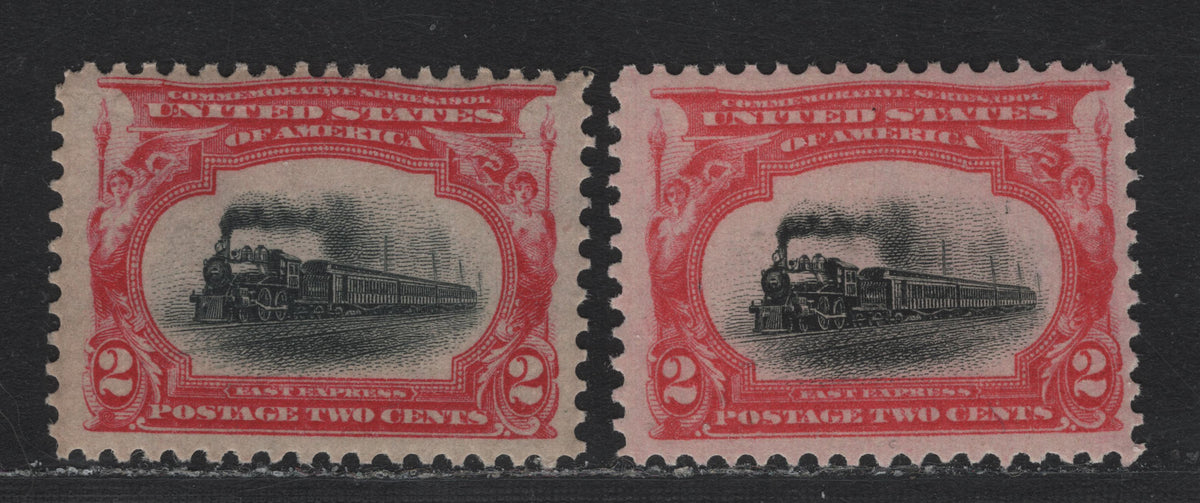 Lot 107 United States SC#295 2c Scarlet/Deep Rose Carmine & Black , 1901 Pan-American Exposition Issue, 2 FOG Singles, Reversed & Inverted-Reversed Wmks
