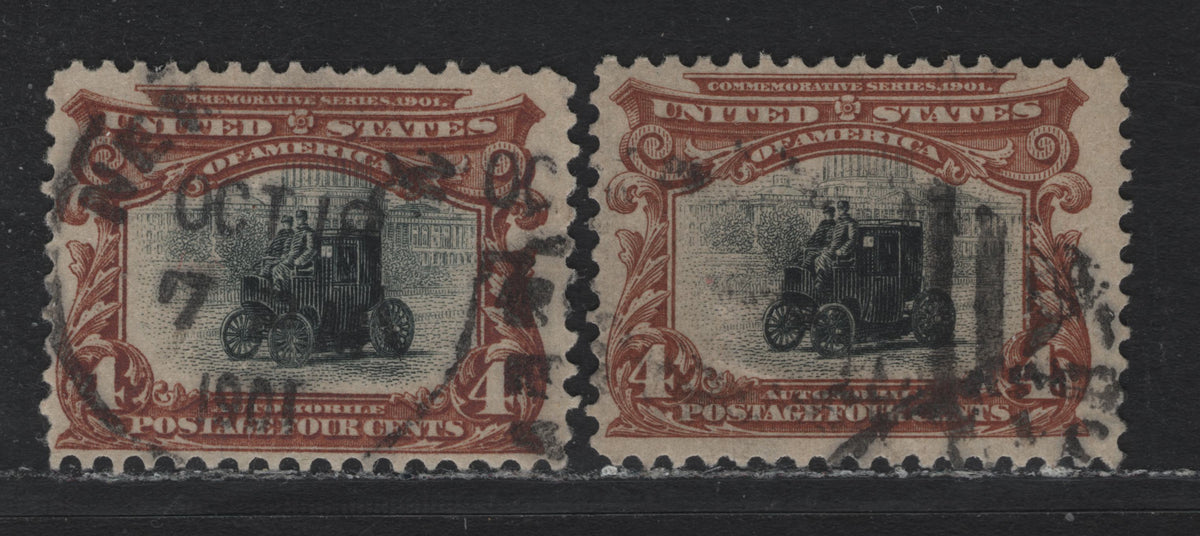 Lot 116 United States SC#296 4c Light Brown & Jet Black/Silver Black , 1901 Pan-American Exposition Issue, 2 Fine Used Singles, One Shows October 18 1901 New York Cancel, Which Is Worth A Premium