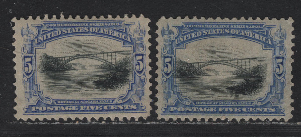 Lot 129 United States SC#297 5c Ultramarine & Black , 1901 Pan-American Exposition Issue, 2 FOG Singles, Reversed Wmks