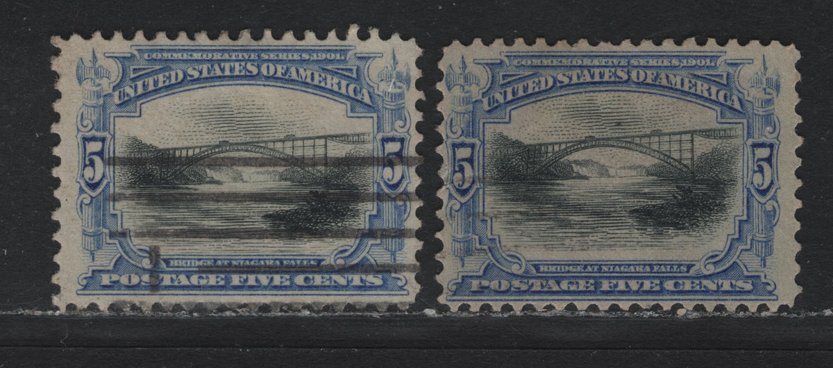 Lot 132 United States SC#297 5c Ultramarine & Black , 1901 Pan-American Exposition Issue, 2 Fine Used Singles, Inverted-Reversed & Reversed Wmks