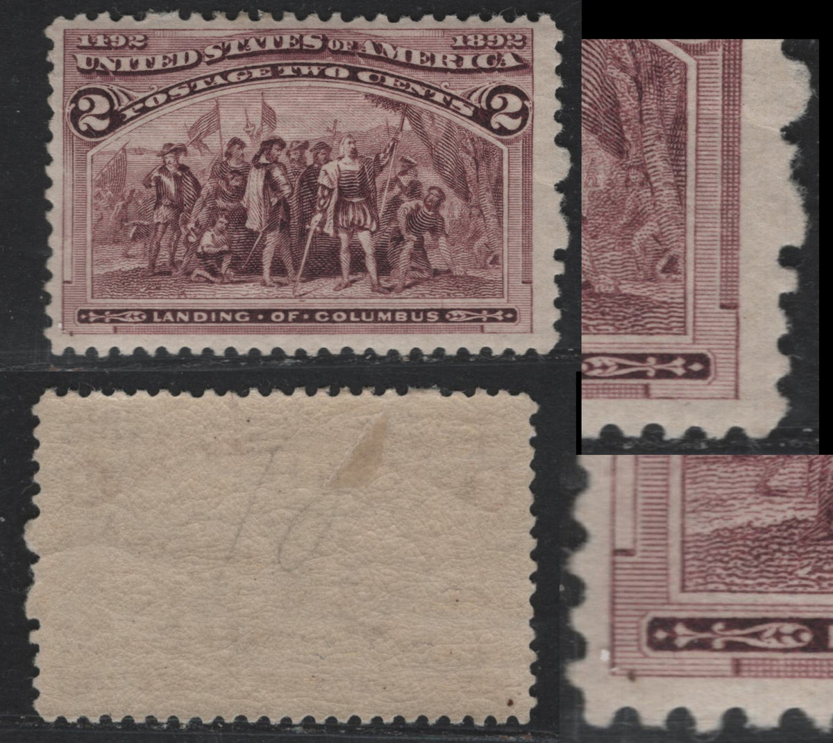 Lot 15 United States SC#231var 2c Brown Violet , 1893 Columbian Exposition Issue, A FOG Single, Combination Double Transfer & Plate Entry Variety