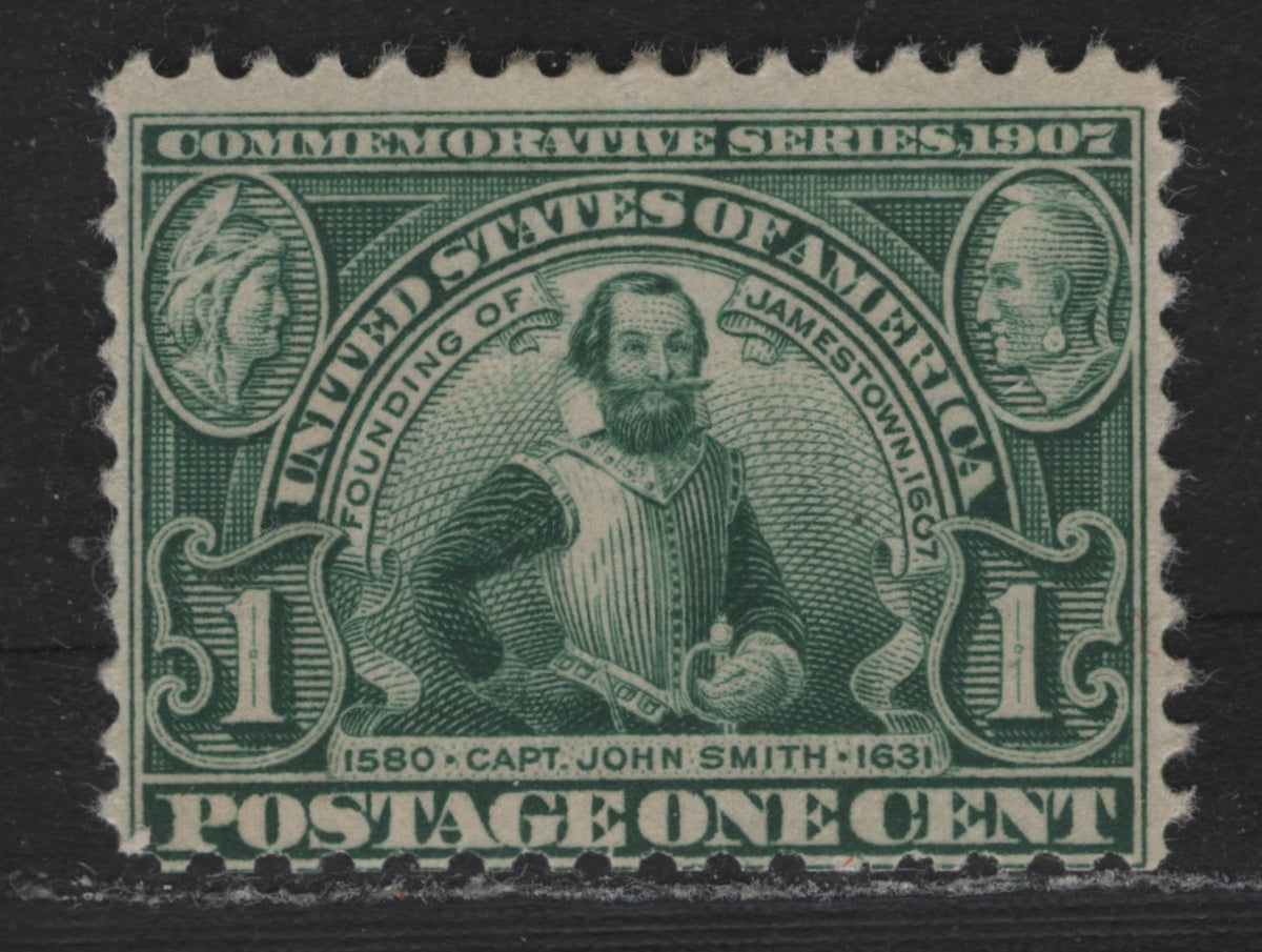 Lot 187 United States SC#328 1c Bluish Green , 1907 Jamestown Exposition Issue, A FOG Single, Inverted Wmk