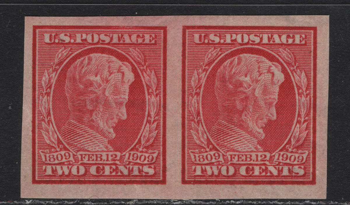 Lot 214 United States SC#368 2c Carmine , 1909 Lincoln Birth Centenary Issue, A VFOG Imperf Pair, Upright Wmk