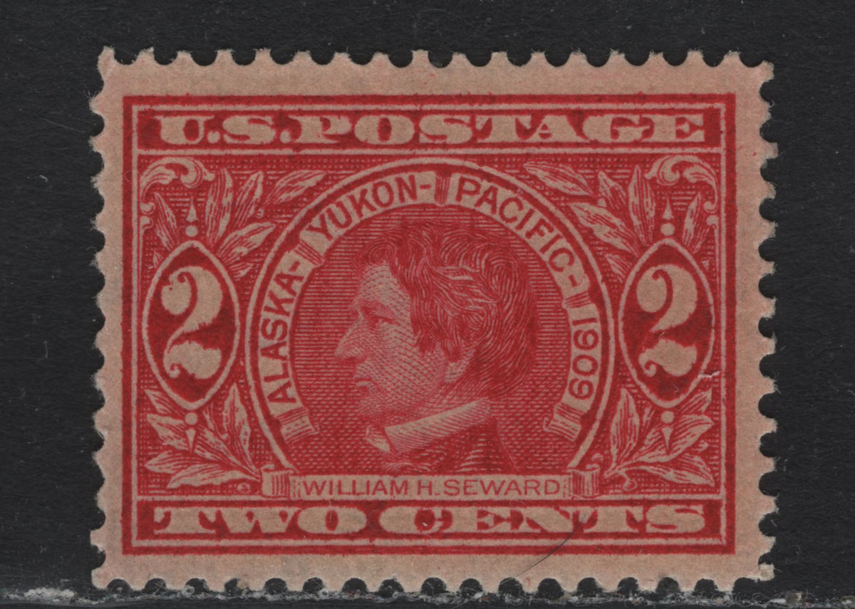 Lot 225 United States SC#370var 2c Carmine , 1909 Alaska Yukon Pacific Exposition Issue, A VFNH Single, Reversed Wmk, Ribbed Paper, Unlisted In Scott, Light Gum Bend In UL Corner.