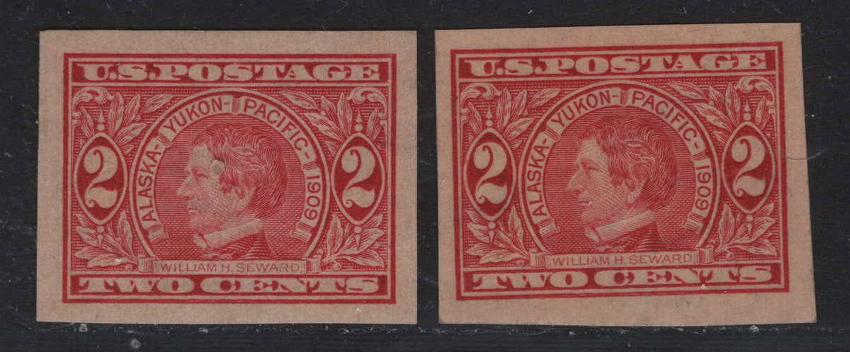 Lot 230 United States SC#371 2c Rose Carmine , 1909 Alaska Yukon Pacific Exposition Issue, 2 VFOG Singles, Upright & Inverted/Reversed Wmks