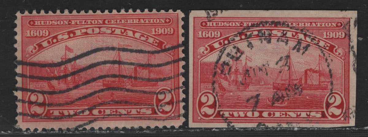Lot 239 United States SC#372-373 2c Carmine , 1909 Hudson-Fulton Celebration Issue, 2 Fine Used Singles, Upright Wmk