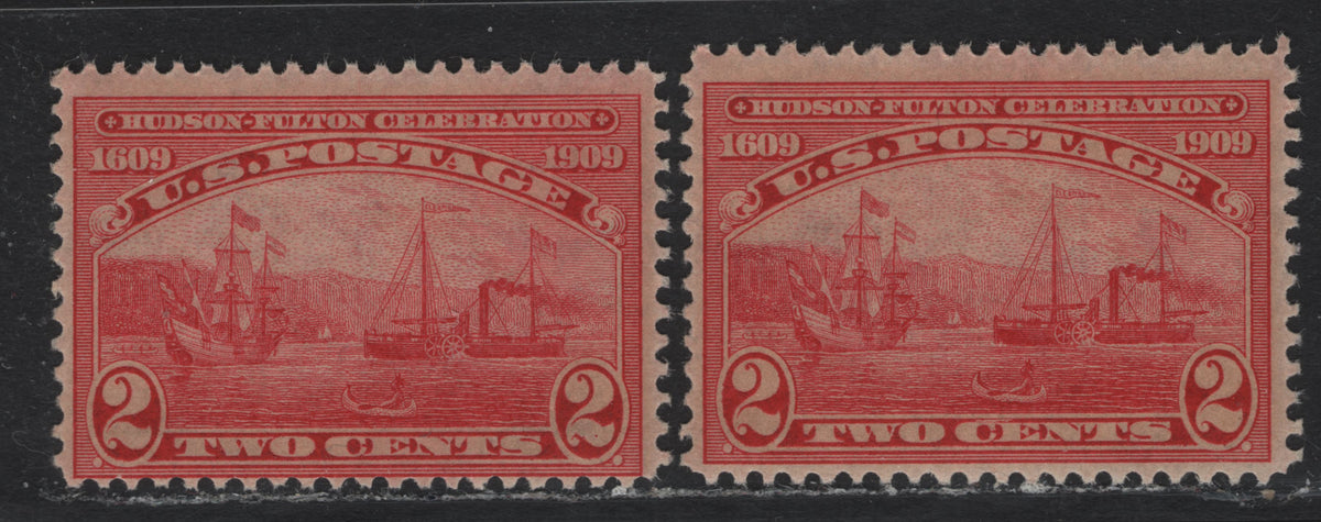 Lot 241 United States SC#372 2c Carmine , 1909 Hudson-Fulton Celebration Issue, 2 FNH Singles, Inverted & Reversed Wmks