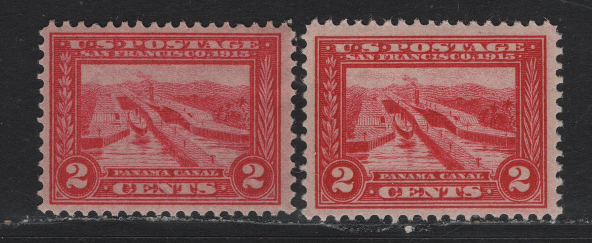 Lot 264 United States SC#398 2c Rose Carmine , 1913 Panama Pacific Issue, 2 VFOG Singles, Reversed & Inverted-Reversed Wmks
