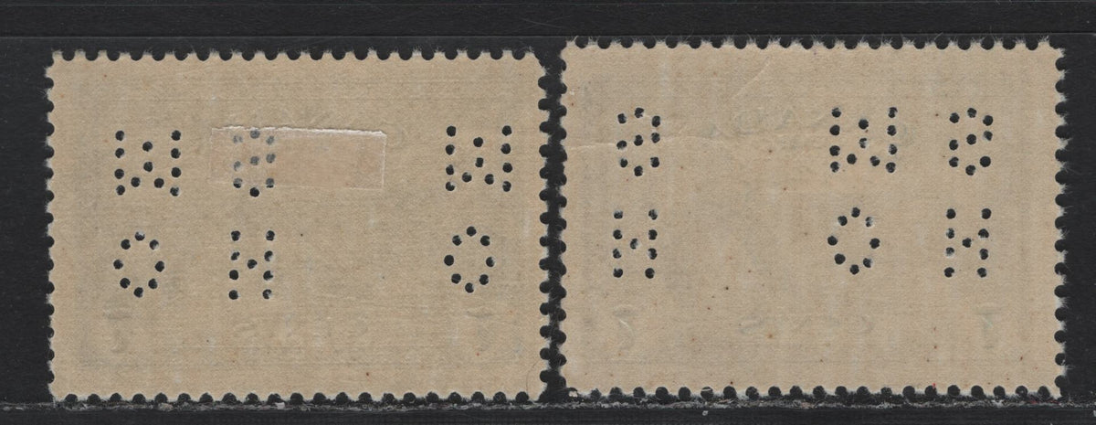 Lot 292 Canada (C)SC#CO9-C9, O10-C4 7c Deep Bright Blue - Deep Prussian Blue , 1946 Airmail Issue, 2 F/VFNH Singles, Inverted OHMS Perfin (Pos. 3), Each Die Type On Horizontal Ribbed Vertical Wove With Yellowish Cream Semi Gloss Gum (CBN-DDDDDDD)