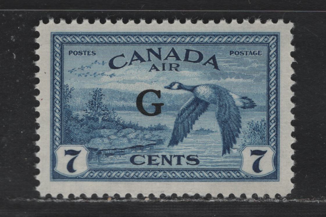 Lot 305 Canada (C)SC#CO2 7c Deep Blue , 1950 Airmail Issue, A VFNH Single, Translucent Ribbed Vertical Wove (CBN-TTTTT) Paper, Streaky Cream Satin Gum, G Overprint.