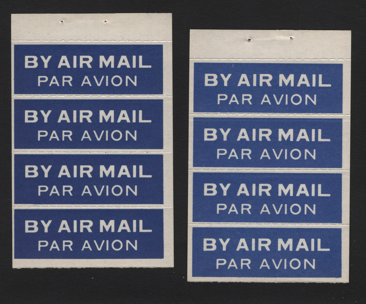 Lot 306 Canada SC#CO2 7c Blue - Dark Blue , 1950 Airmail Issue, 2 F/VFNH Label Sheet Of 4, Airmail Labels From BK39, Listed In La Freniere As Tpye 7 & Listed At $3 Per Label