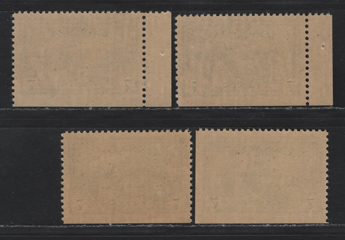 Lot 307 Canada SC#C9bs 7c Blue , 1946 Airmail Issue, 4 VFNH Booklet Singles, Ribbed Vertical Wove Paper, Streaky & Smooth Yellowish Gum
