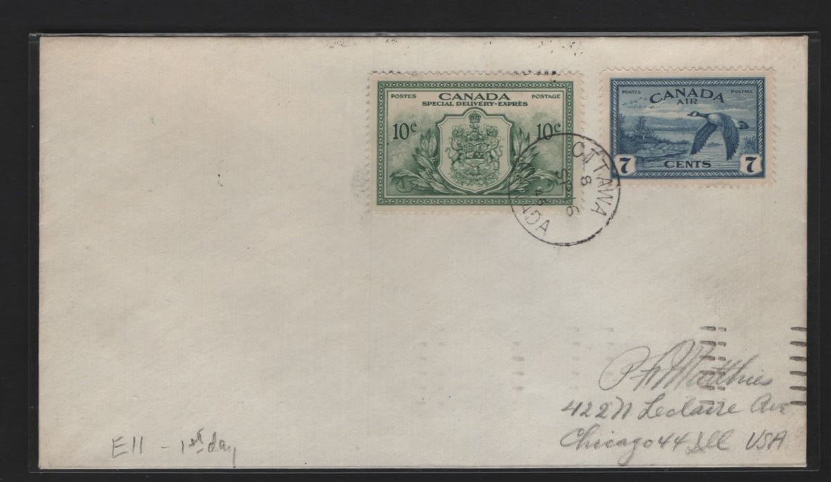 Lot 324 Canada #C9, E11, A Very Fine Used First Day Cover, Combination Cover, Cancelled With September 16 1949 Ottawa CDS Cancel