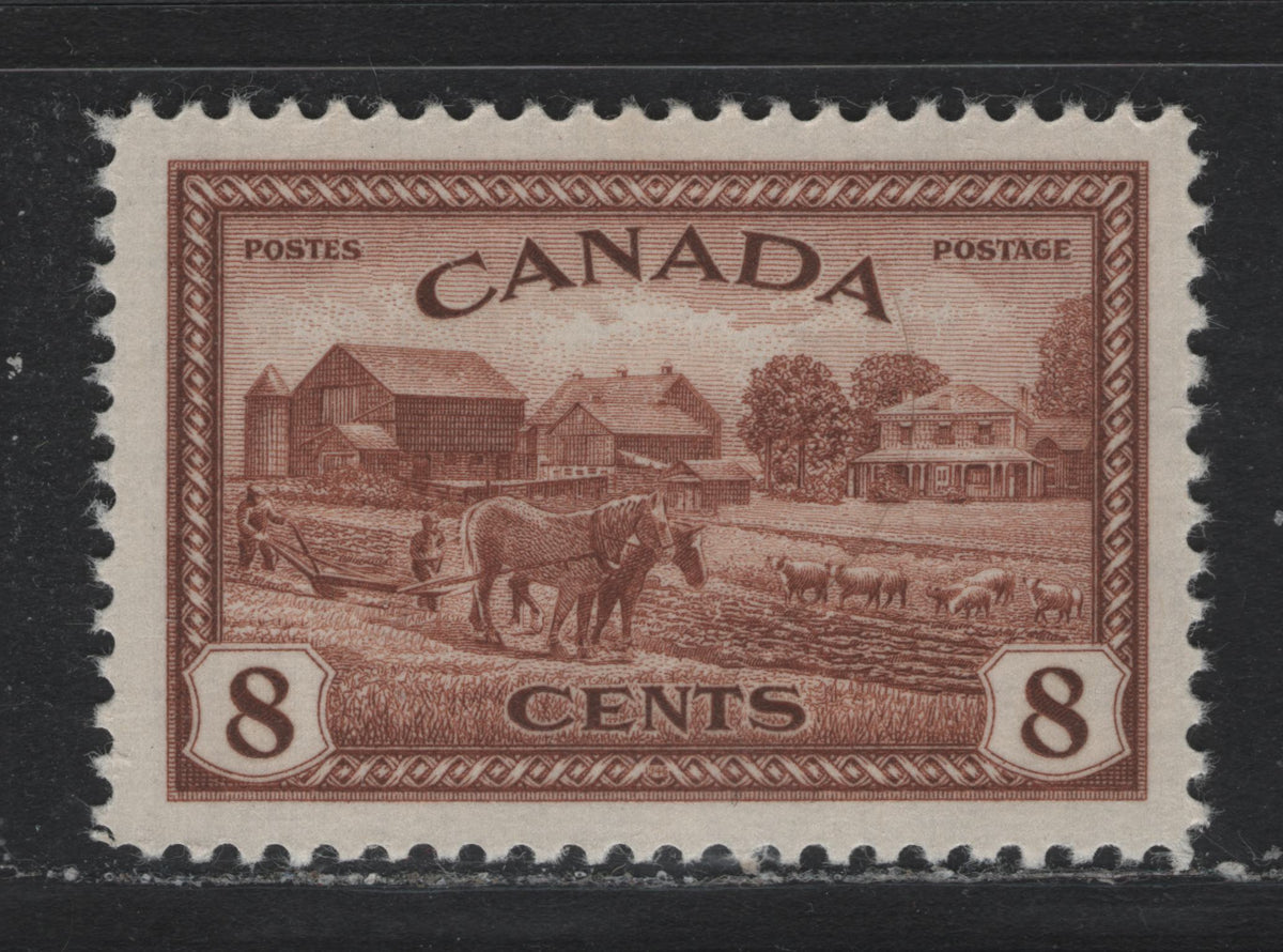 Lot 337 Canada #268 8c Reddish Chocolate , 1946 KGVI Peace Issue, A VFNH Single, Semi Translucent, Ribbed Vertical Wove Paper With Streaky Yellowish Cream Semi Glossy Gum (CBN-UUUUU)