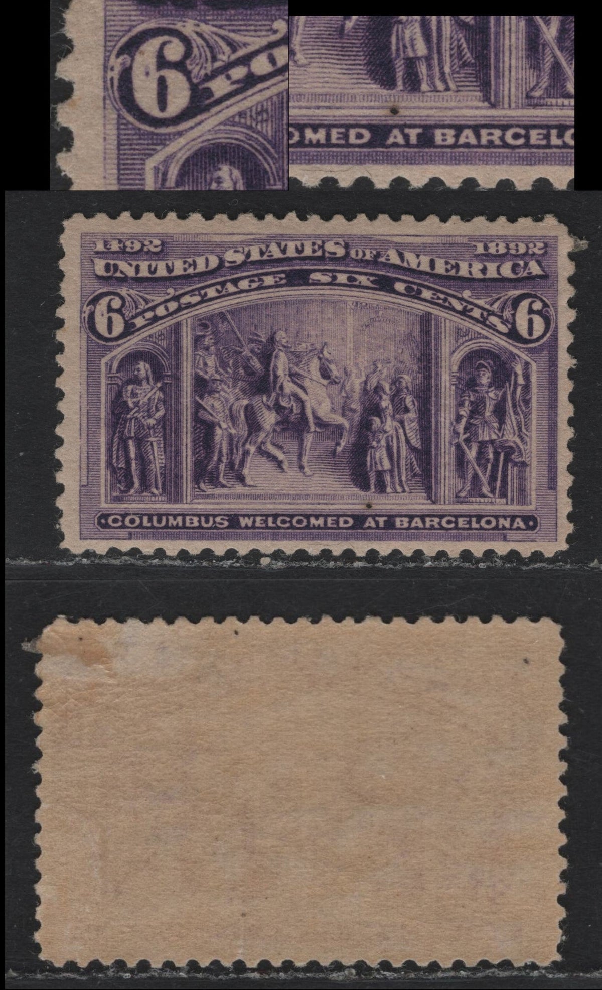 Lot 45 United States SC#235var 6c Deep Purple , 1893 Columbian Exposition Issue, A VFOG Single, Showing Two Unlisted Plate Varieties, The Two Dots Variety Is A Recognized Constant Variety