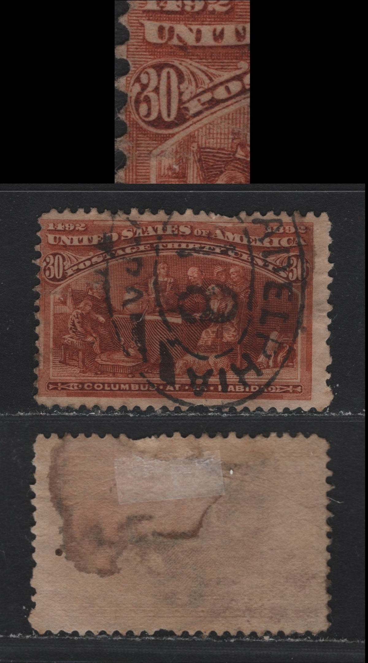 Lot 57 United States SC#239 30c Orange Brown , 1893 Columbian Exposition Issue, A Very Good Used Single, Fine Centered, Crisp Philadelphia PA #18 Parcel Cancel (Station 18)