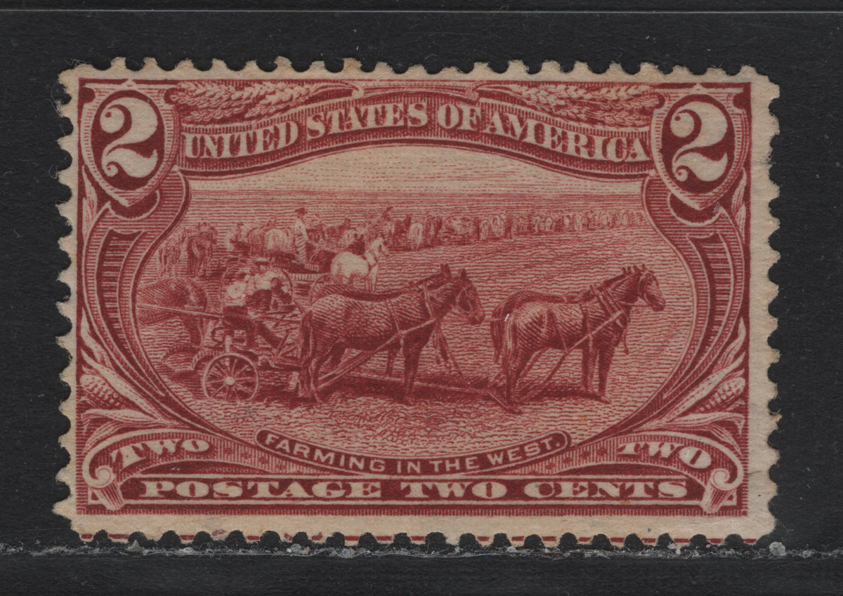 Lot 70 United States SC#286 2c Deep Brown Red , 1898 Trans-Mississippi Issue, A VGNH Center Line Single, Sideways Inverted Wmk, Line Visible Along Bottom Perfs, Very Small Corner Crease At LR.