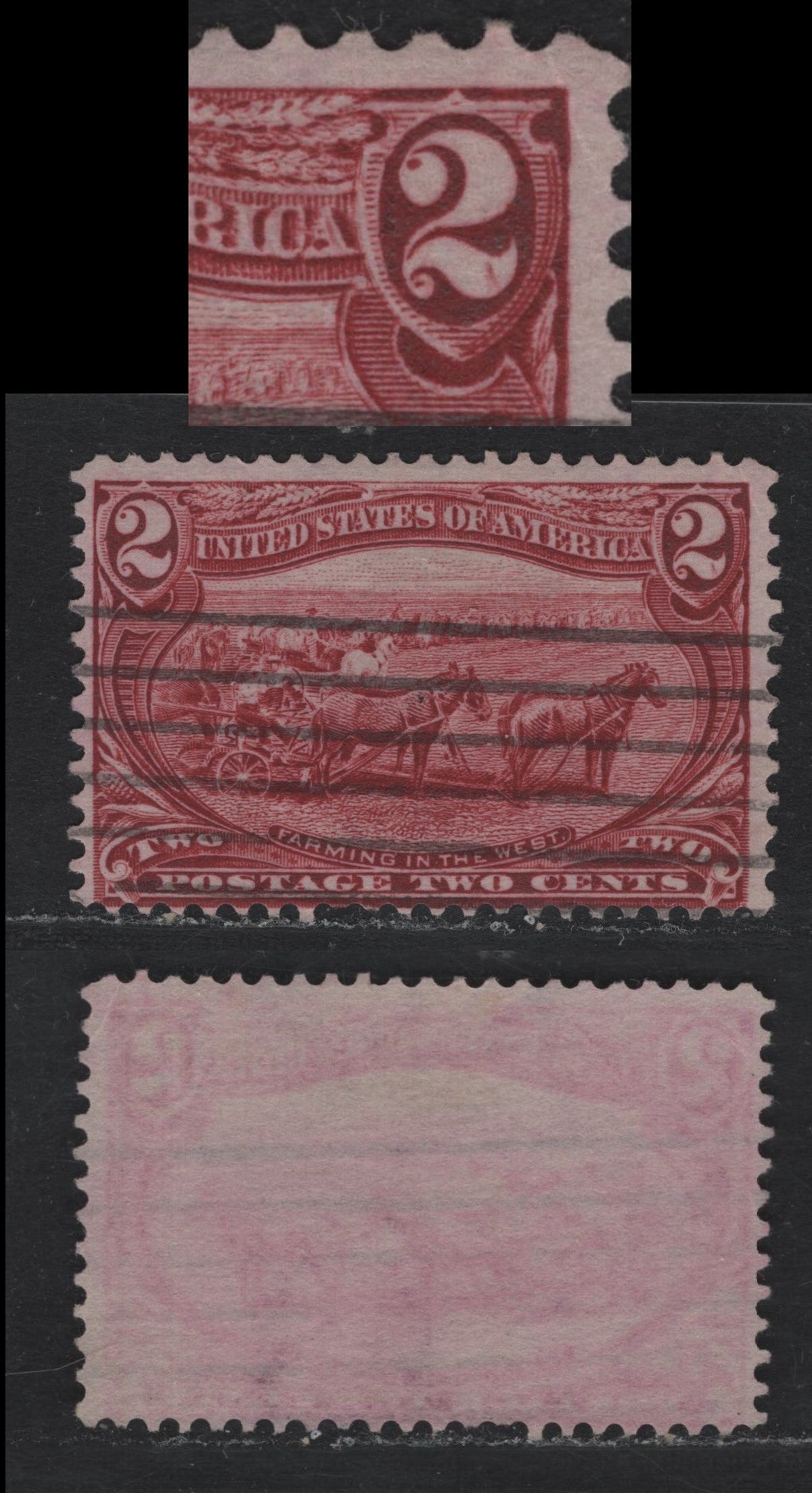 Lot 71 United States (C)SC#286var 2c Deep Copper Red , 1898 Trans-Mississippi Issue, A Very Good Used Single, Sideways Reversed Wmk, Showing Double Transfer