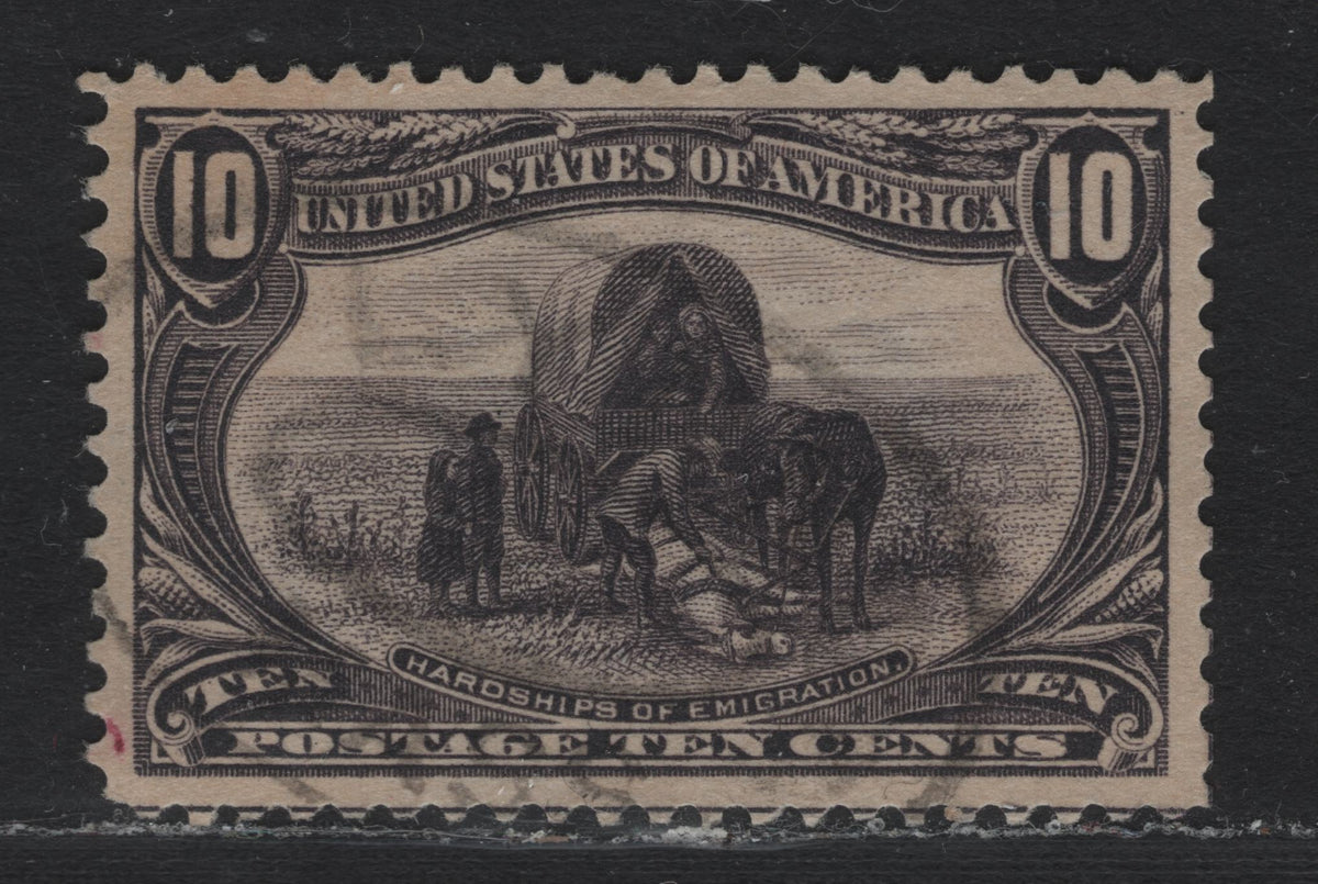 Lot 81 United States SC#290 10c Gray Violet , 1898 Trans-Mississippi Issue, A Fine Used Center Line Single, Sideways Inverted Wmk, From The UL Of the Center 4 Stamps, Curved Lines Visible At Bottom & Right.