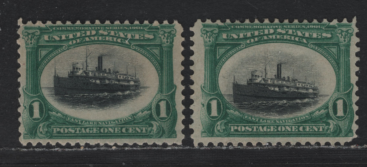 Lot 91 United States SC#294 1c Dark Blue Green & Black , 1901 Pan-American Exposition Issue, 2 Fine Unused Singles, Reversed & Inverted-Reversed Wmks