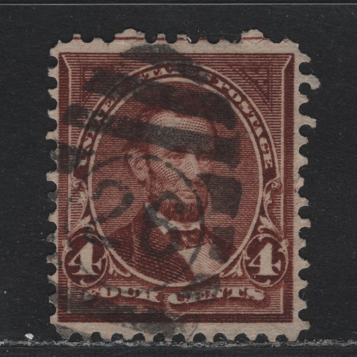 Lot 187A United States (C)SC#280 4c Rose Brown , 1897-1903 1st Bureau With New Color Issue, A Very Fine Used Single, Sideways Reversed Wmk, SON Strike Of #26 Barred Numeral Cancel For Detroit, MI