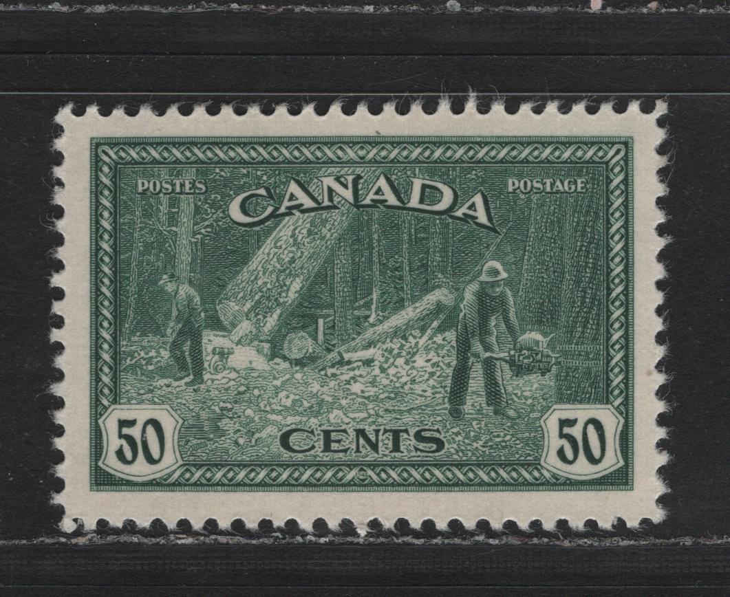 Lot 218 Canada (C)#272 50c Blackish Green , 1946 KGVI Peace Issue, A VFNH Single, CBN-RRRRRRRR Paper, Perf 12x11.9