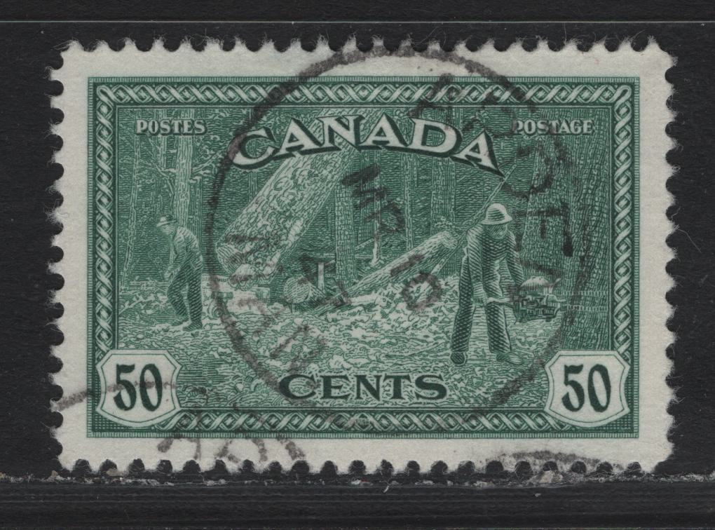 Lot 229 Canada #272 50c Pale Bluish Green , 1946 KGVI Peace Issue, A Very Fine Used Single, Perf 12.1x12, March 10 1947 Arden Sask Cancel