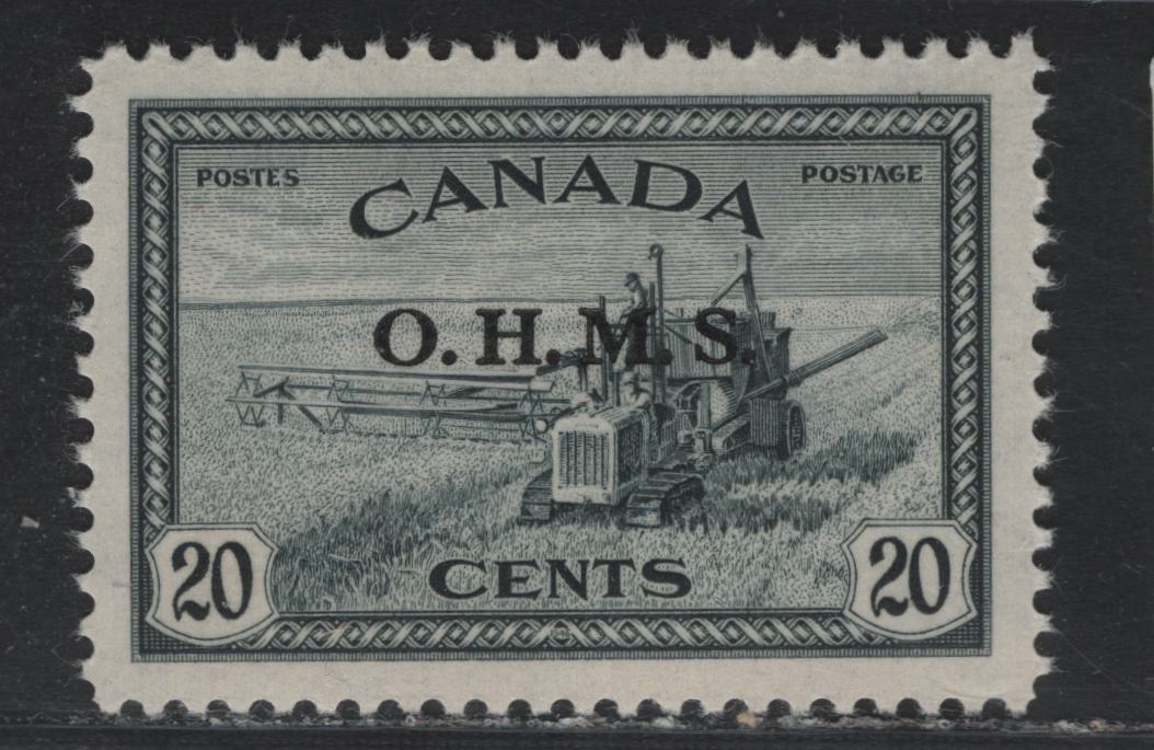 Lot 254 Canada #O8 20c Deep Slate , 1949-1950 Overprinted Peace Issue, A VFNH Single, CBN-LLLLLLLL Paper, Perf 12